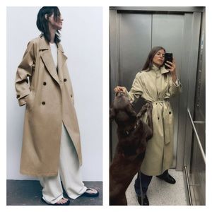 ZARA Double Breasted Belted Trench Coat Tan Oversized Large